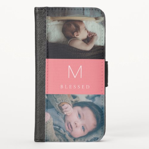 Custom 2 Photo  Name and Monogram Pink iPhone X Wallet Case