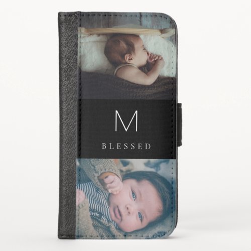 Custom 2 Photo  Name and or Monogram Black 2 iPhone X Wallet Case