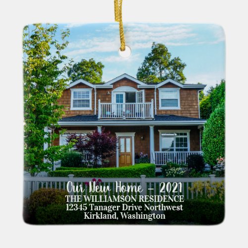Custom 2 Photo New Home With Year Name Ceramic Ornament