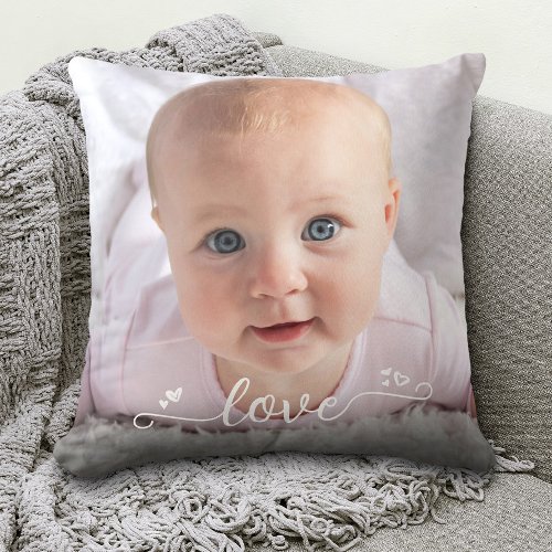 Custom 2 Photo Personalized Love Script Modern Throw Pillow