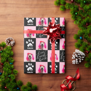 Custom 2 Photo Pet Dog Paw Print Wrapping Paper