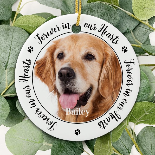 Custom 2 Photo Pet Loss Remembrance Dog Memorial  Ceramic Ornament (Creator Uploaded)