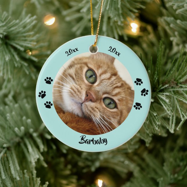 Custom 2 photo pet memorial keepsake Christmas  Ceramic Ornament (Tree)