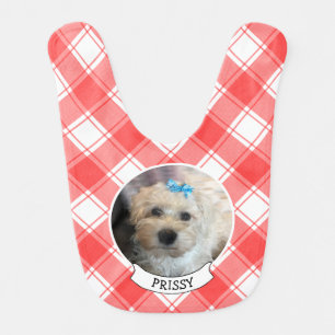 Custom 2 Photo Red & White Country Farmhouse Plaid Baby Bib
