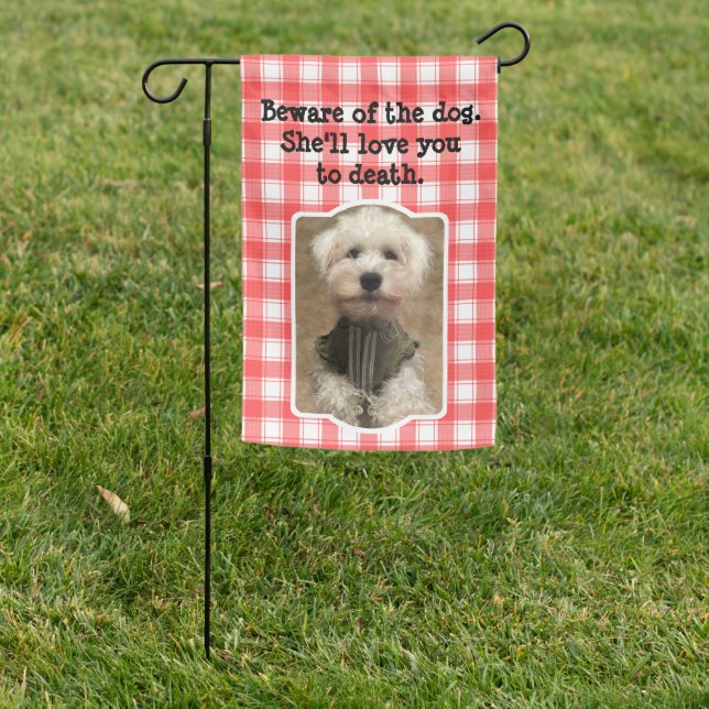 Custom 2 Photo Red & White Country Farmhouse Plaid Garden Flag (In SItu)