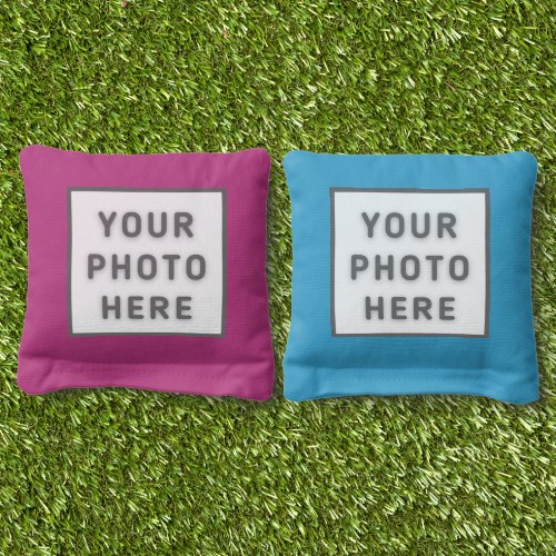 Custom 2 Photo Template Minimalist Pink Blue Cornhole Bags