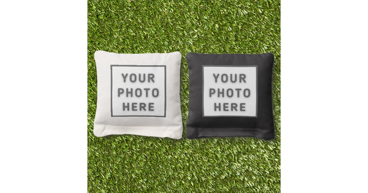 His and Her Photos Art Deco Frame and Team Name Cornhole Bags