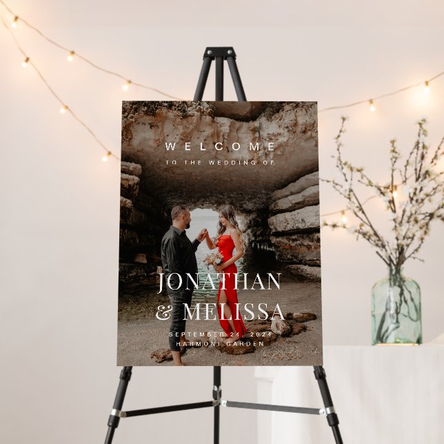 Custom 2 Photo Typography Wedding Welcome Sign (In Situ (Stand))