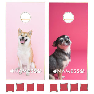 Custom 2 Photo With Your Pet Dog 2 Name Picture On Cornhole Set