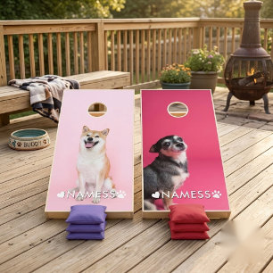 Custom 2 Photo With Your Pet Dog 2 Name Picture On Cornhole Set