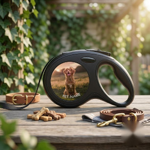 Custom 2 Photo With Your Pet Dog 2 Name Picture On Retractable Pet Leash