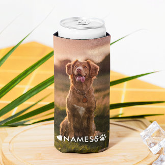 Custom 2 Photo With Your Pet Dog Name Picture On Seltzer Can Cooler