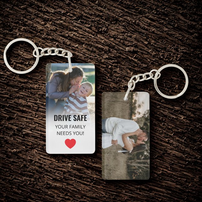 Custom 2 photos and message Drive safe  Keychain (Creator Uploaded)