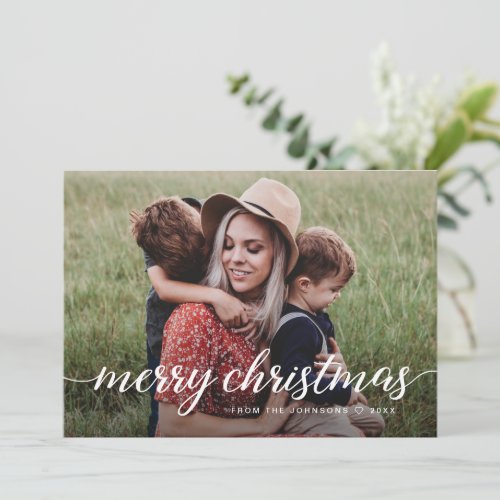 Custom 2 Photos Merry Christmas Family Modern Chic Holiday Card
