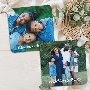 Custom 2 Photos Modern Cute Personalized Family Keychain