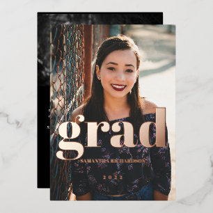 Custom 2 Photos Rose Gold Graduation Foil Invitation
