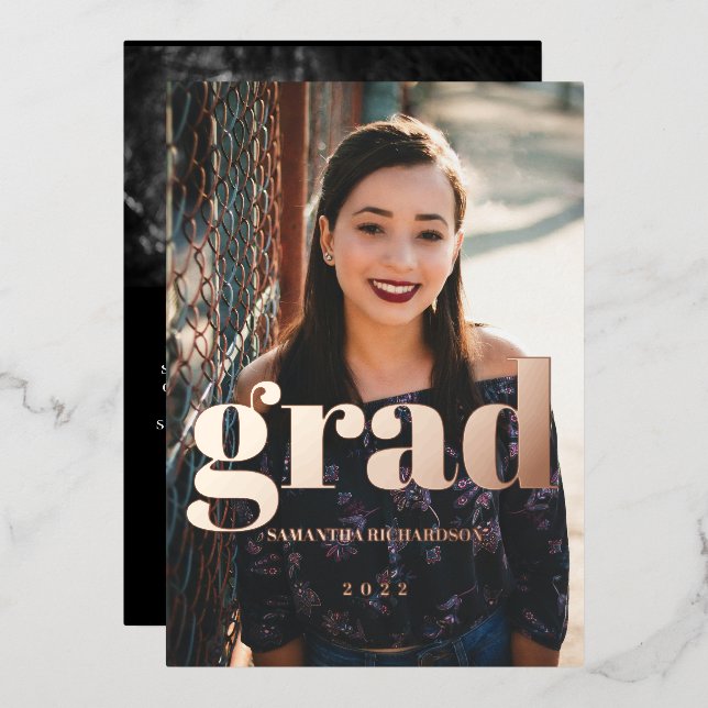 Custom 2 Photos Rose Gold Graduation Foil Invitation (Front/Back)