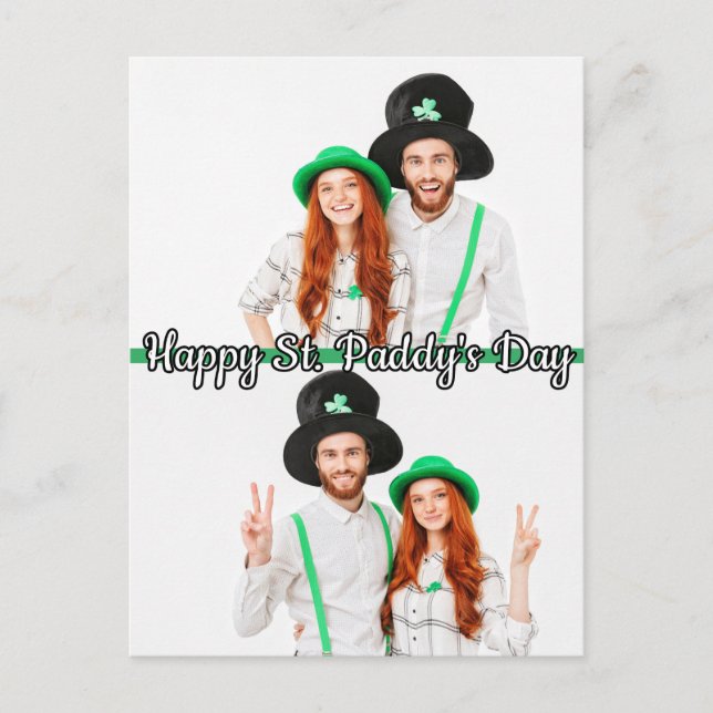 Custom 2-photos St Patrick's Day Shamrock Irish Postcard (Front)