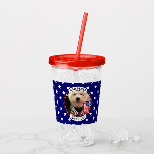 Custom 2 Photos USA American Flag Patriotic Cute Acrylic Tumbler (Back Ice)