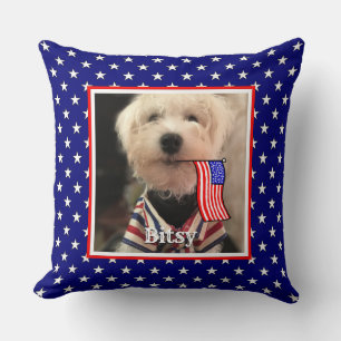 Custom 2 Photos USA American Flag Patriotic Cute Throw Pillow