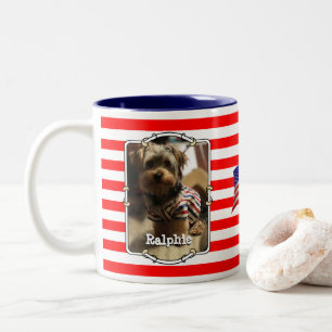 Custom 2 Photos USA American Flag Patriotic Cute Two-Tone Coffee Mug