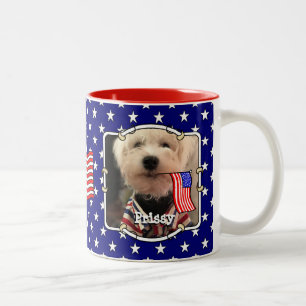 Custom 2 Photos USA American Flag Patriotic Cute Two-Tone Coffee Mug