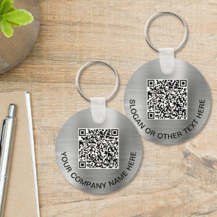 Custom 2 QR Codes Promotional Silver Keychain