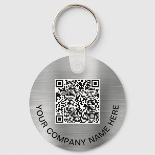 Custom 2 QR Codes Promotional Silver Keychain