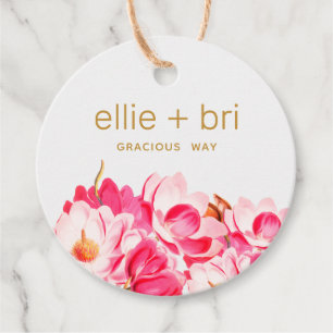 Custom 2" Round Pink Magnolia Floral Hang Tag