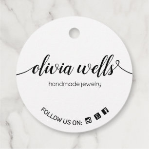 Custom 2" Round White Signature Script Hang Tags