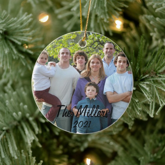 Custom 2-Sided Family Photo Christmas  Ceramic Orn Ceramic Ornament (Tree)