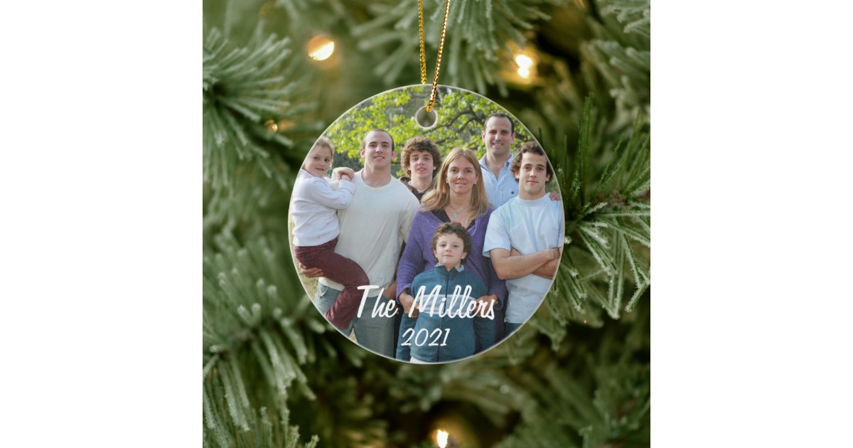 Custom 2-Sided Family Photo Christmas Ceramic Ornament | Zazzle