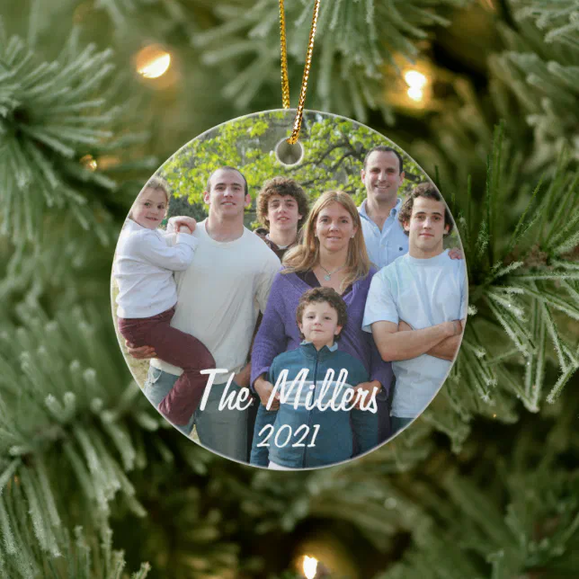 Custom 2-Sided Family Photo Christmas Ceramic Ornament | Zazzle