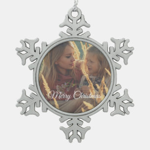 custom 2 sided family photo christmas   snowflake pewter christmas ornament