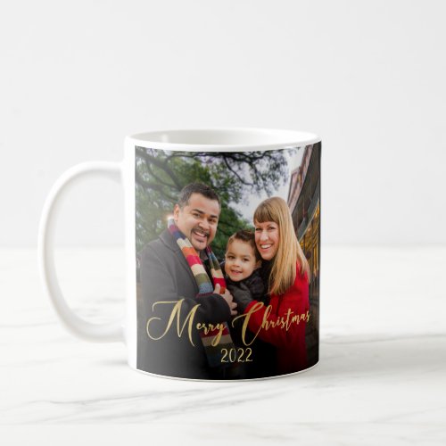 Custom 2_Sided Family Photo Gold Script Christmas Coffee Mug