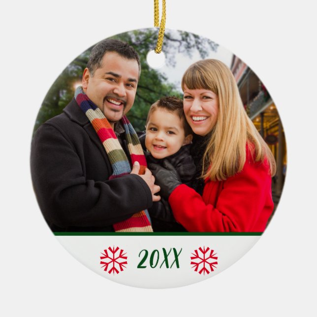 Custom 2-Sided Family Photo Snowflake Christmas Ceramic Ornament (Front)