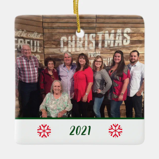 Custom 2-Sided Family Photo Snowflake Christmas Ceramic Ornament | Zazzle