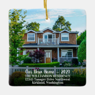 Custom 2 Sided New Home Photo With Year, Name Ceramic Ornament