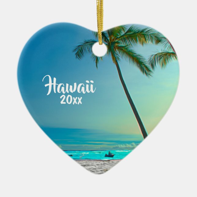Custom 2 Sided Photo Hawaii Travel Palms Christmas Ceramic Ornament (Front)
