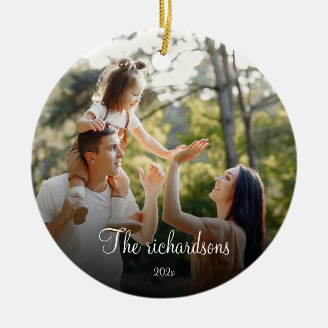 Custom 2-Sided Simple Family Photo Christmas Ceram Ceramic Ornament (Front)