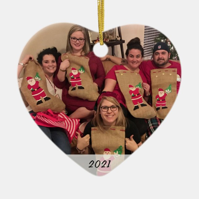 Custom 2-sided Simple Family Photo Christmas Ceramic Ornament (Front)