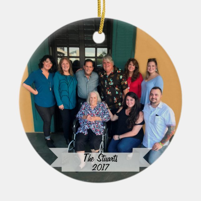 Custom 2-sided Simple Family Photo Christmas Ceramic Ornament (Front)