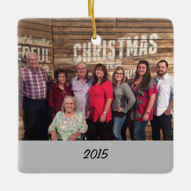 Custom 2-Sided Simple Family Photo Christmas Ceramic Ornament (Front)