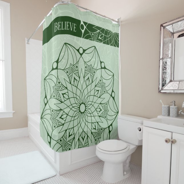 Custom 2 Tone Green Mandala Shower Curtain (In Situ)