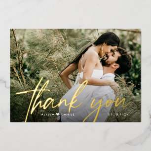 Custom 2 Wedding photos Thank you Script Gold Foil Invitation