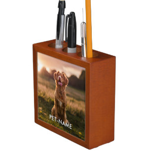 Custom 2cPhoto With Your Pet Dog 2 Name Picture On Desk Organizer