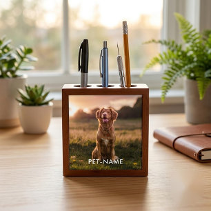 Custom 2cPhoto With Your Pet Dog 2 Name Picture On Desk Organizer