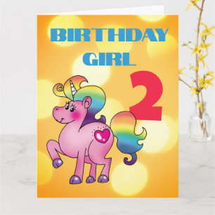 Custom 2nd Birthday Girl Unicorn Card