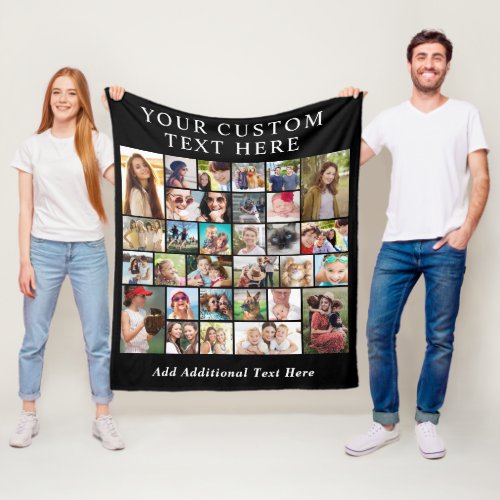 Custom 30 Photo Collage Black Fleece Blanket