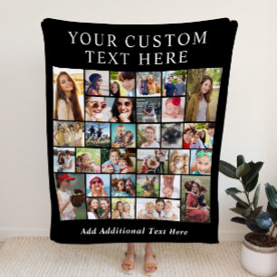 Custom 30 Photo Collage Black Fleece Blanket